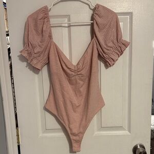 Lovers + Friends Blush Puff Sleeve Bodysuit